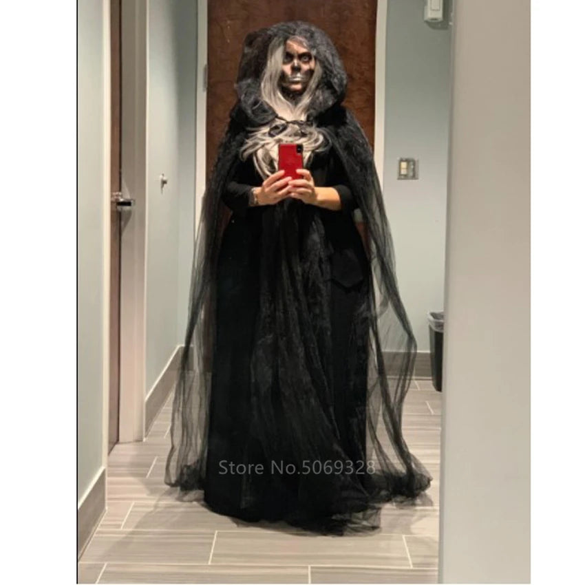 Witch Women Scary Zombie Vampire Halloween Costume Horror Spooky Ghost Sexy Dress+Colak Medieval Hooded Cape Day Of The Dead
