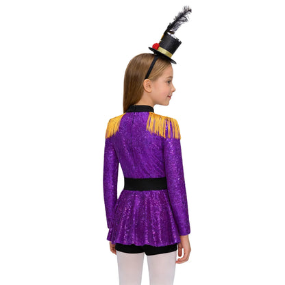 Kids' Ringmaster Circus Long Sleeve Tassel Shoulder Zipper Sequin Tutu Costume - alternate view 3