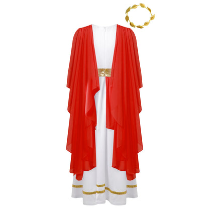Girls Halloween Greek Deity Beauty Roman Princess Cosplay Costumes Gold Leaves Garland Headwear Cap Sleeve - product image 2