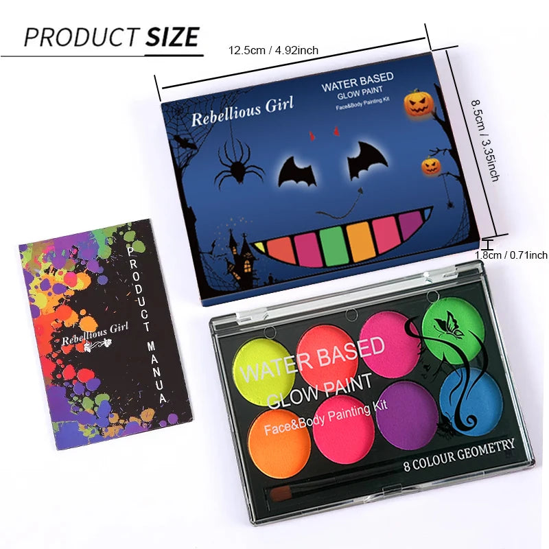 8 Colors Fluorescent Face Body Paint Water Activated Uv Glow Makeup Kit - product image 6