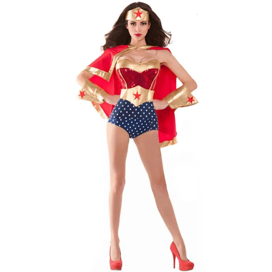 Women's Sexy Wonderful Super Wonder Superhero Supergirl Hen Fantasia Costume