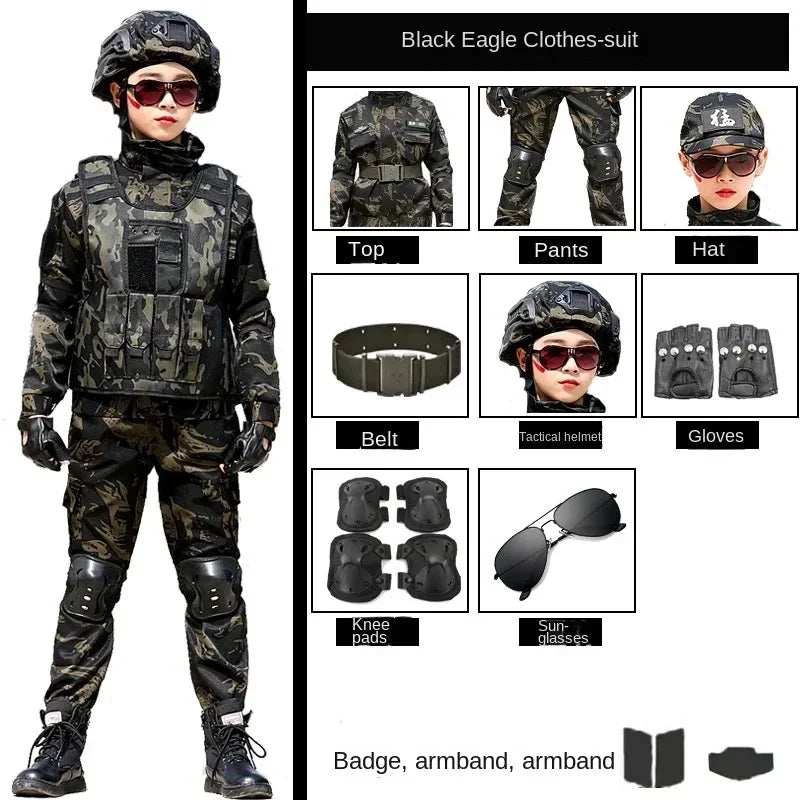 Tactical Military Uniform for Kids Day Camouflag Disguise Adult Halloween Costume for Kid - Picture style 01 / 120CM