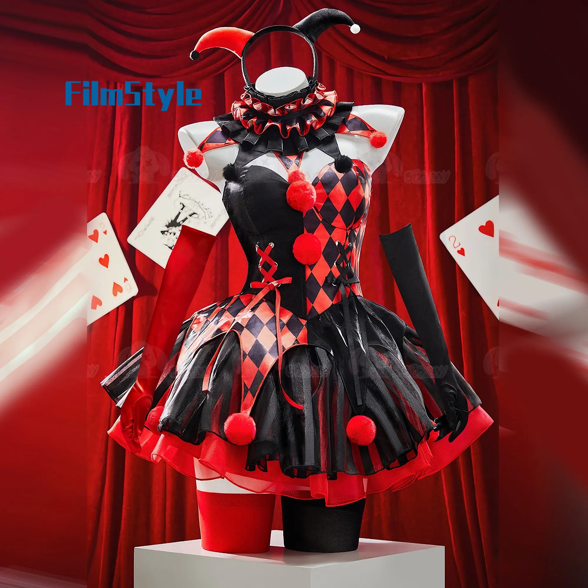 Original Weird Circus Red & Black Gothic Clown Lolita Halloween Dress Dark Style - Costume / M