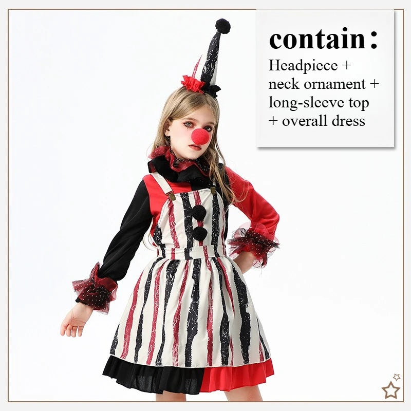 Halloween Costume Horror Clown Dresses Pants Headwear Sets Theme Outfits for Girls - 07 / Adult XL 66.9 in (170 cm)