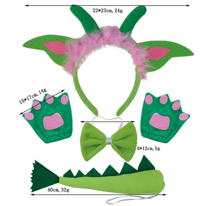 Girls Women Kids Animal Costume Dinosaur Green Tutu Skirt Ear Headband Bowtie Tail Cosplay Props Halloween - product image 11