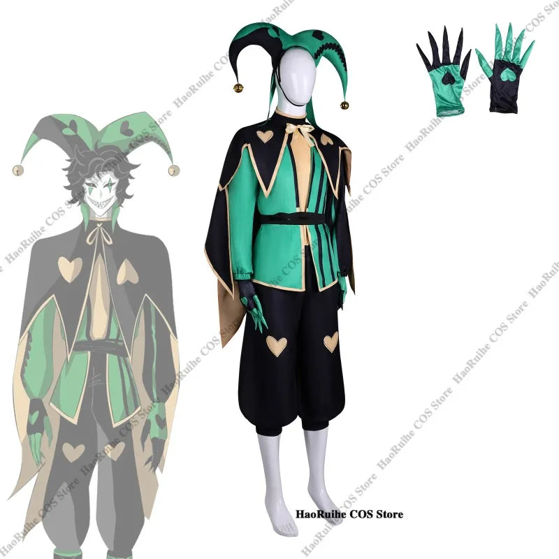 The Freak Circus Harlequin Costume Adult Clown Tops Pants Mask Gloves Joker Green Uniform - One size wig / XXL