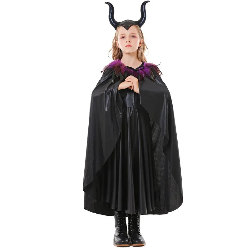 Halloween Beauty Kids Witch Costume Kids Day Girls Demon Queen Vampire Costume Dress - black / M
