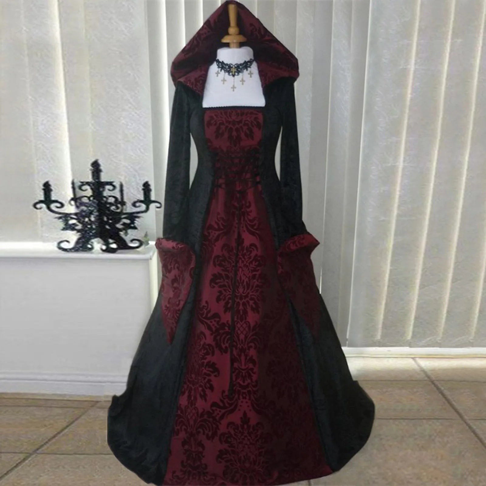 Costume Wicca Witch Medieval Dress Women Adult Plus Size Scary Costume Gothic Wizard