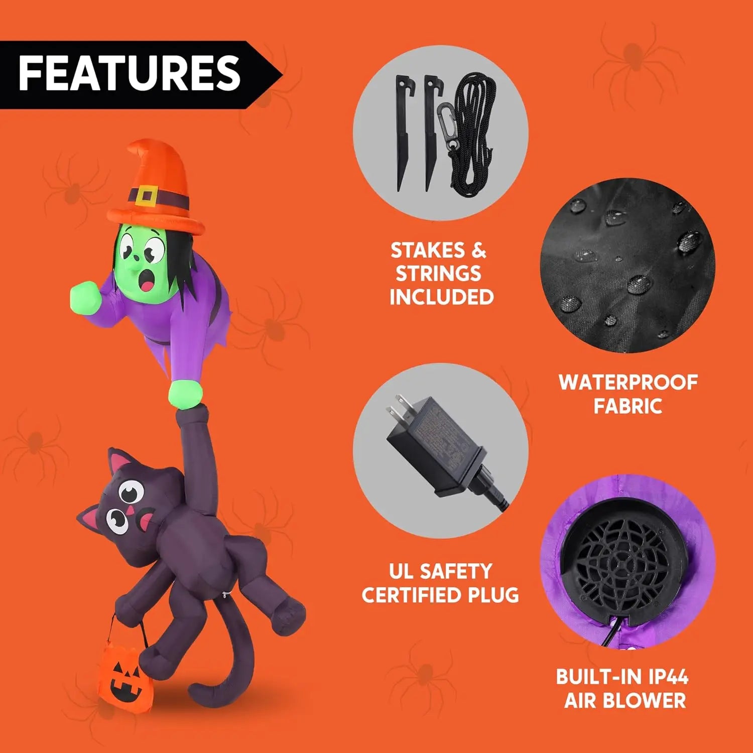 8 Ft Tall Witch and Black Cat Halloween Blow Up Roof Decoration Inflatable Decoration with LED Lights Giant