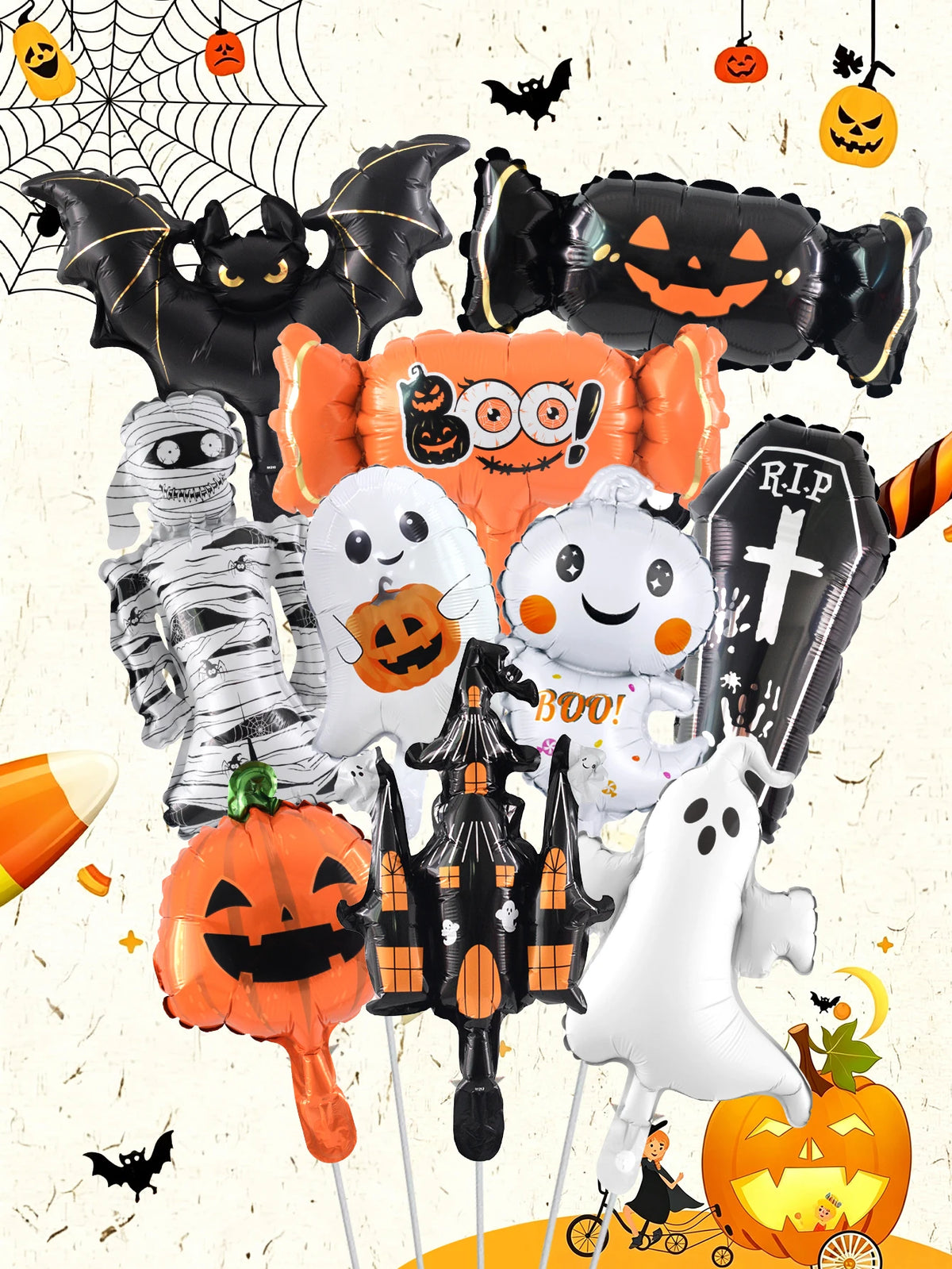 10-Piece Mini Halloween Foil Balloon Set Suitable Haunted Houses Pumpkin Themed