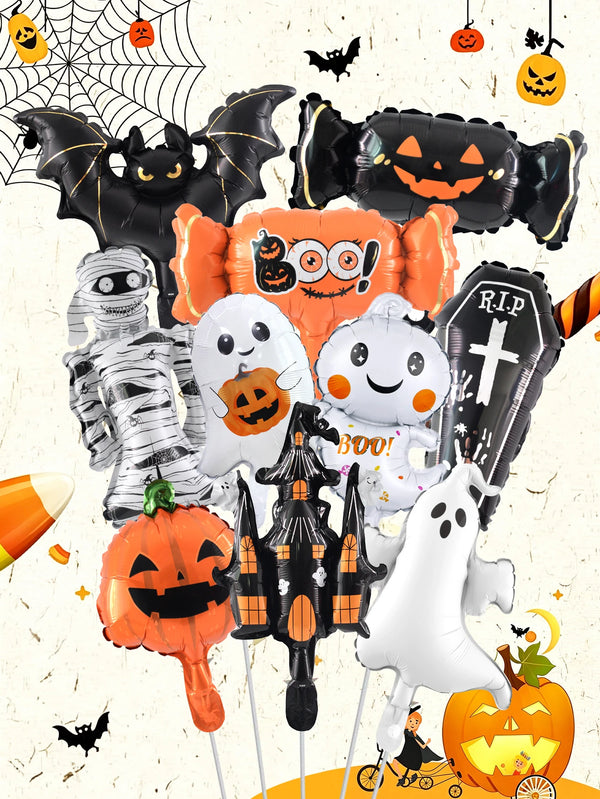 10pcs Mini Halloween foil balloon set—suitable for Halloween, haunted houses, pumpkin-themed parties, and - product image 1