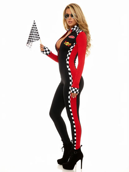 Women’s Racing Outfits Cosplay Costumes Red and Black Jumpsuits and Gloves Cheerleading - View 6