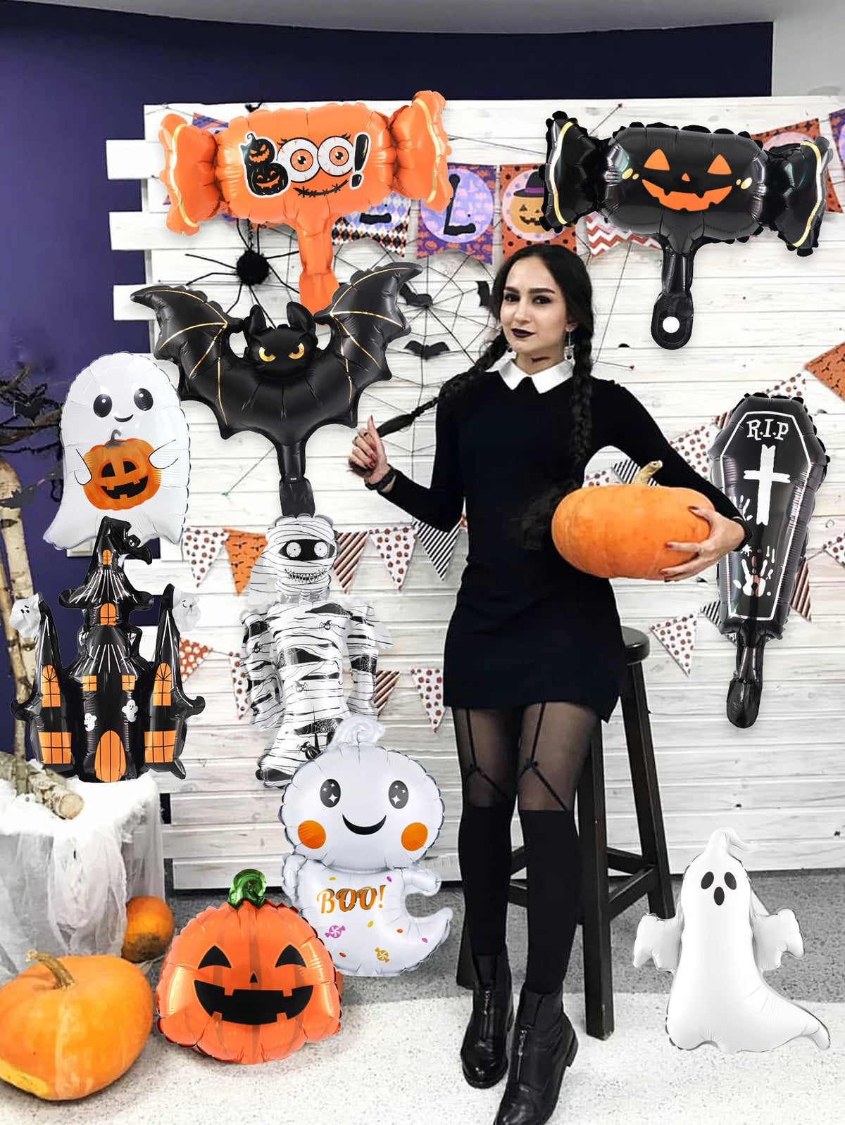10-Piece Mini Halloween Foil Balloon Set Suitable Haunted Houses Pumpkin Themed - product image 2