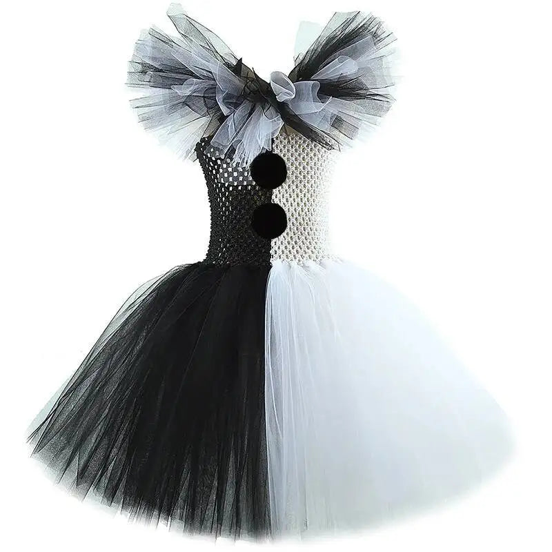 White Black Scary Clown Costumes for Girls Creepy Halloween for Kids Tutus Kids Horror - Only Dress / 9Y