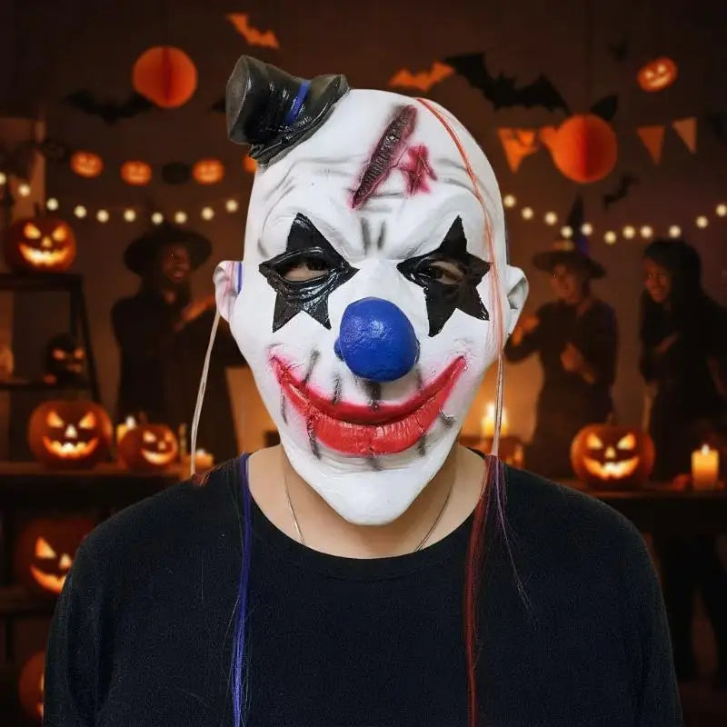 Halloween Various Clown Mask Costume Mask Latex Masks Helmet NPC Prank Scare Headgear Bar - Style1