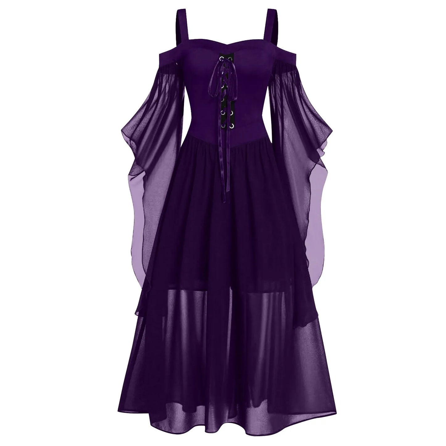 Women's Plus Size Dress Cold Shoulder Butterflies Sleeve Lace Up Gothic Costume - alternate view 6
