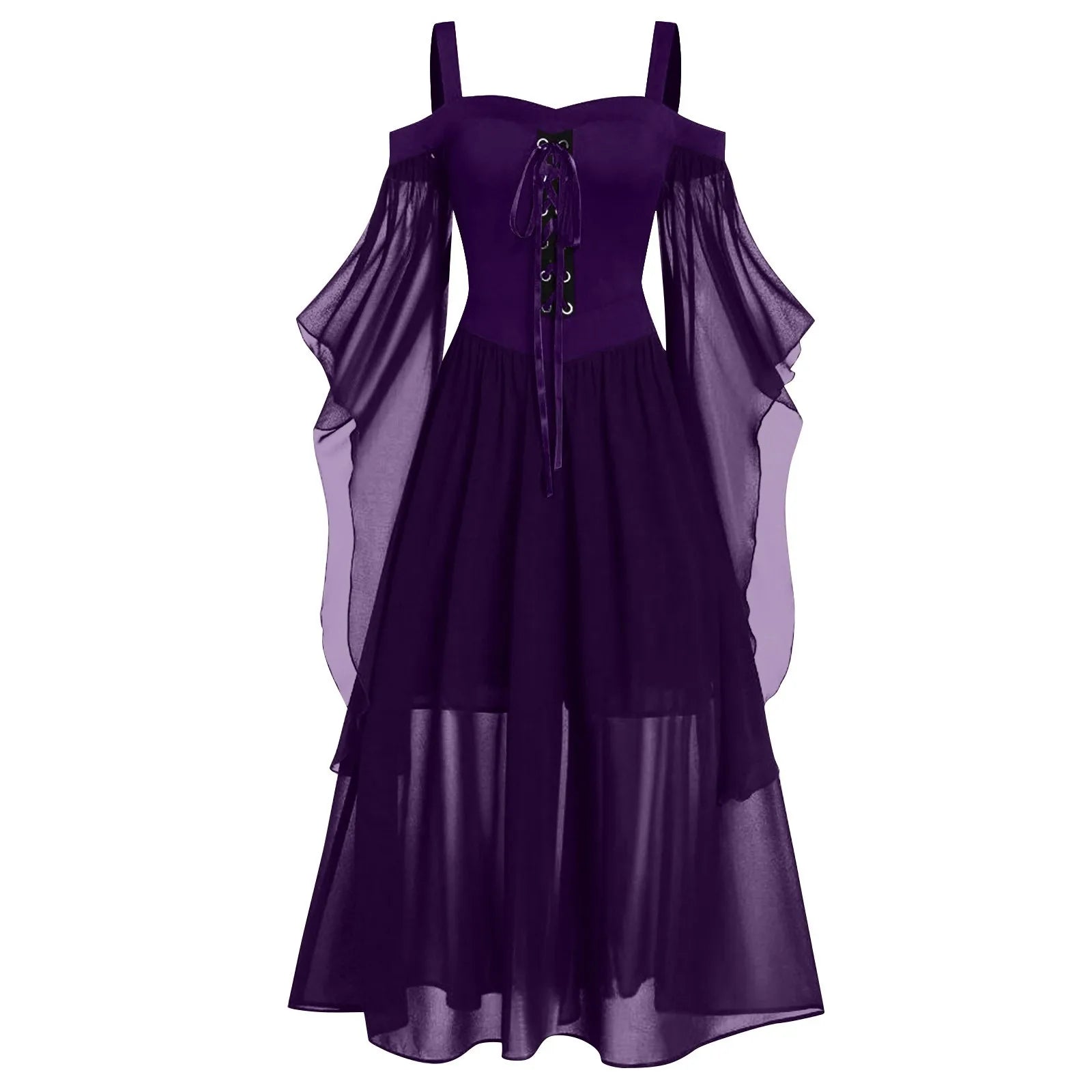 Women's Plus Size Dress Cold Shoulder Butterflies Sleeve Lace Up Gothic Costume - alternate view 6