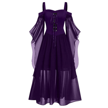 Women's Plus Size Dress Cold Shoulder Butterflies Sleeve Lace Up Gothic Costume - alternate view 6