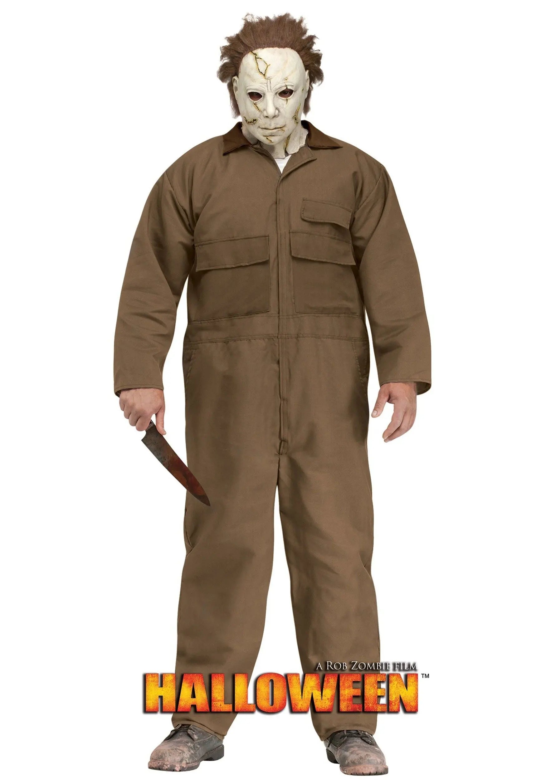 Movie Halloween Costume White-Mask Slasher Murderer Uniform Sets Polyester Workwear Suit - XL