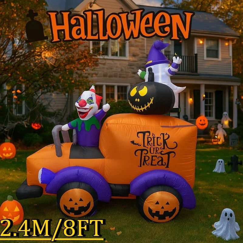 8 Ft Halloween Inflatable Toys Clown Ghost Truck Built-in LEDs LEDs Decorations Home Decoration Inflatable
