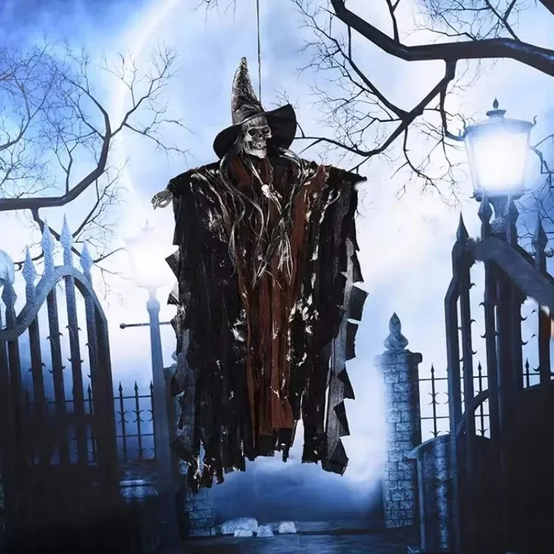 Electronic Glow Skeleton Ghost Head Hanging Ornament with Scary Sound for Haunted