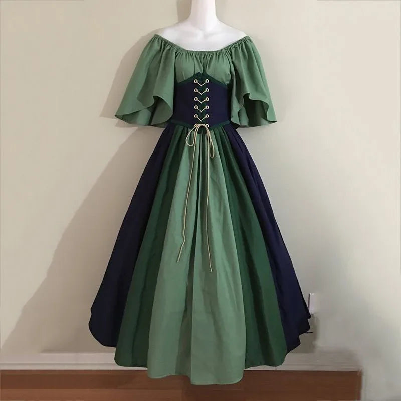 Women's Medieval Retro Contrasting Color Slim Swing Shoulder Costume - alternate view 10