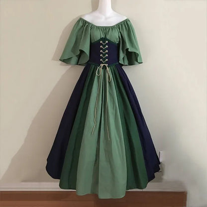 Women's Medieval Retro Contrasting Color Slim Swing Shoulder Costume - alternate view 10