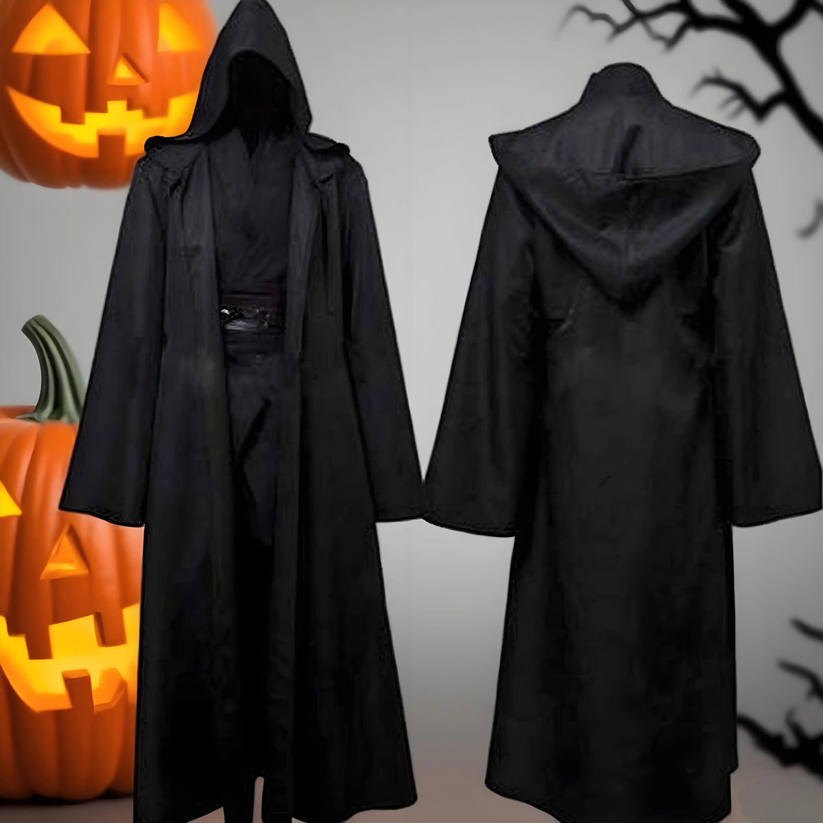 Masquerade Black Hooded Cloak – Long Unisex Witch Robe