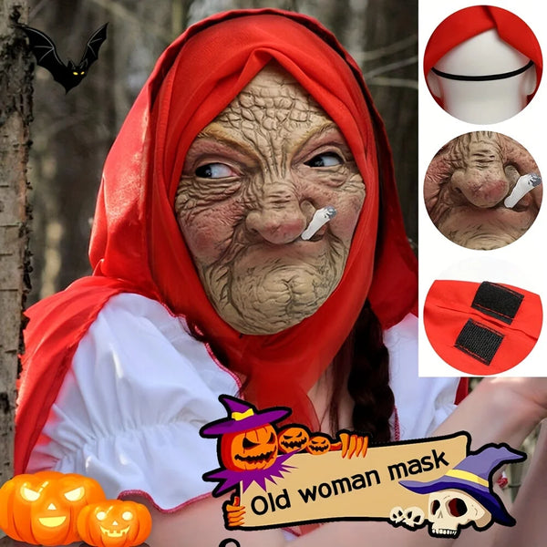 1-Pack Latex Scary Old Lady Mask, with Realistic Red Headscarf, High Detail, Ideal for Halloween Cosplay & - product image 1