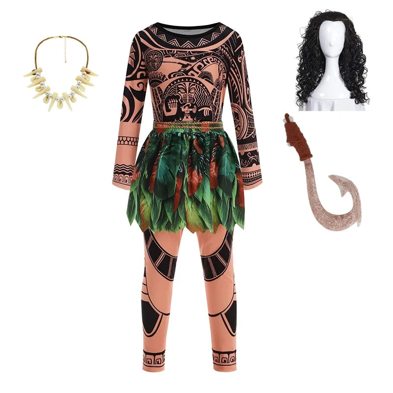 Moana Movie Cartoon characters Maui Kids Boys Costume Maui Tattoo Top+Pants 2Pcs Sets Birthday Children With Fish hook knife