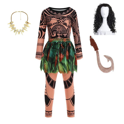 Moana Movie Cartoon characters Maui Kids Boys Costume Maui Tattoo Top+Pants 2Pcs Sets Birthday Children With Fish hook knife
