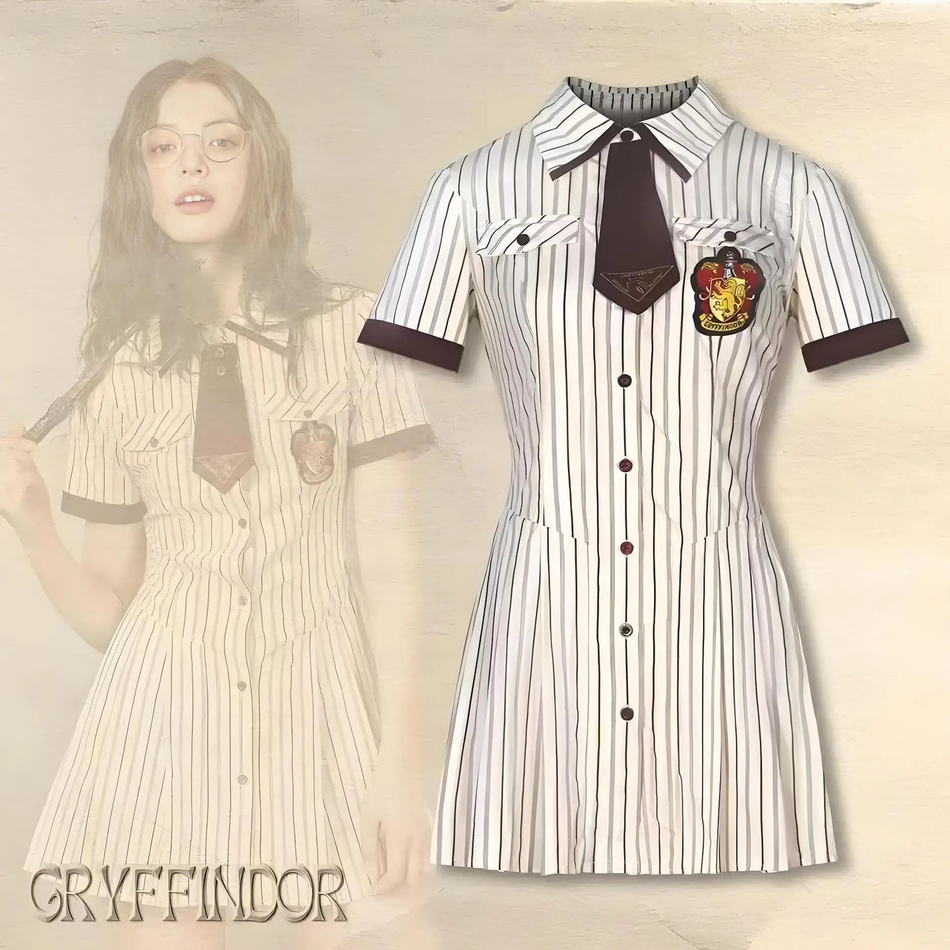 Women's Wizard School Uniform Cosplay Costume - Gryffindor Style Magic Sorceress Robe & Tie Set for Halloween - product image 9