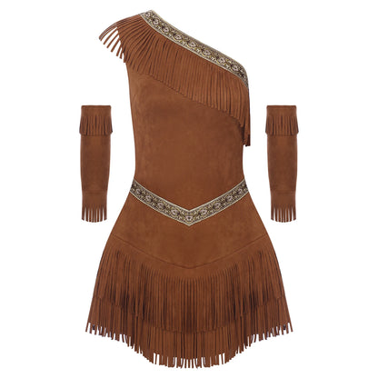 Women's Indian Native One Shoulder Sleeveless Fringe Tassel Sleeves Costume - alternate view 7