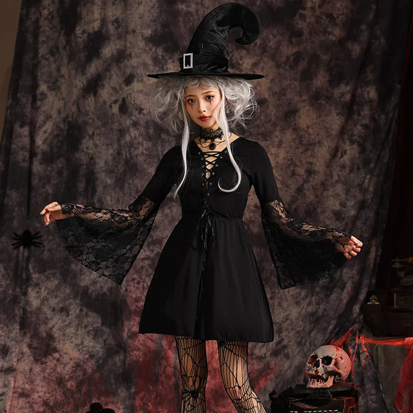 Gothic Lolita Witch Hook Dark Fantasy Women's Dress Halloween Costume
