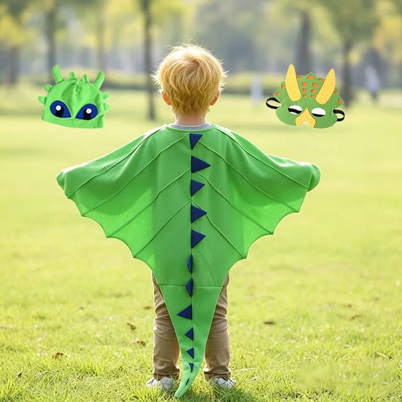 Kids Dragon Cape Costume 3PCS Cloak Hat Mask Set Halloween Carnival Outfits for Boys Girls School Performance - product image 1