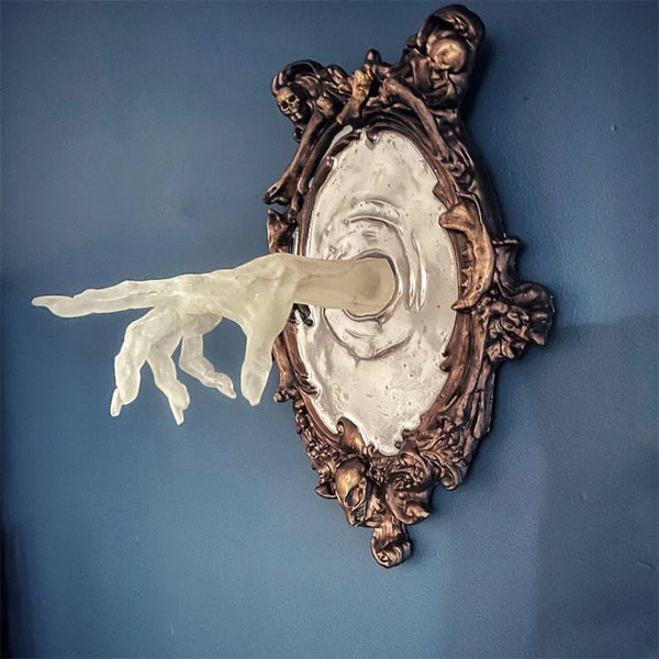 Halloween Ghost in The Mirror Wall Sculpture Horror Devil's Hand Luminous Resin Crafts Statue Creative Home - product image 1