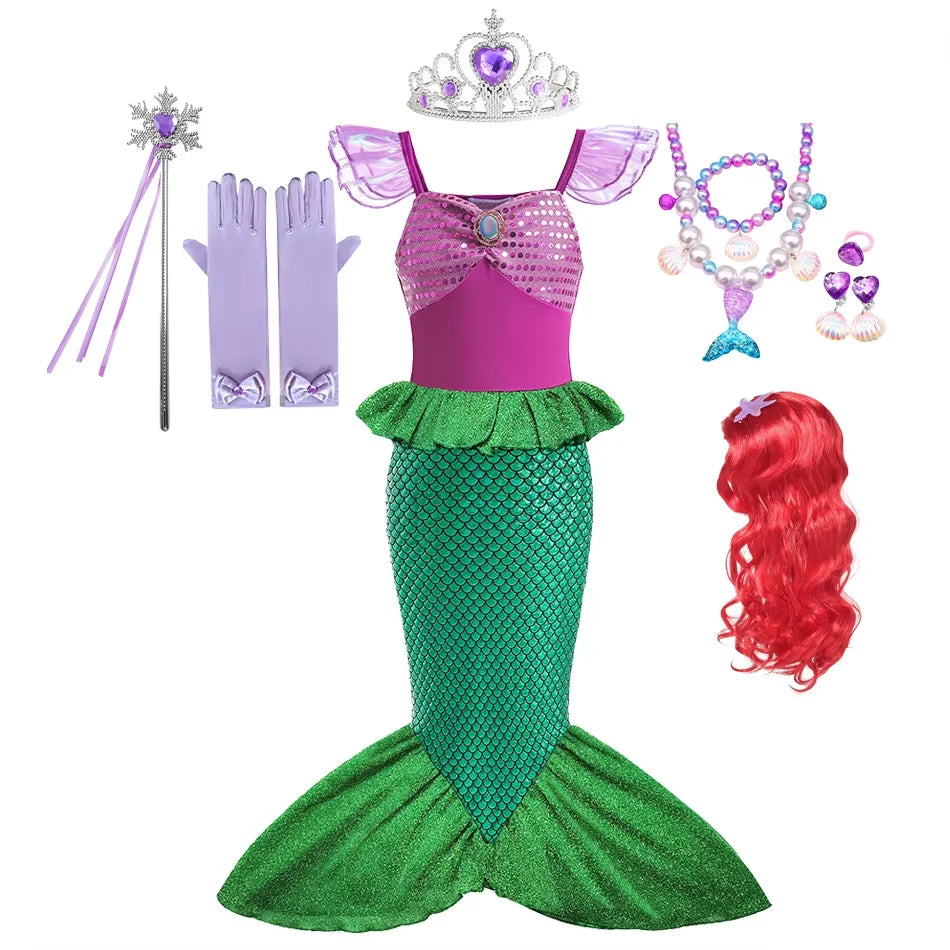 Red-Haired Mermaid Princess Halloween Costume for Kids