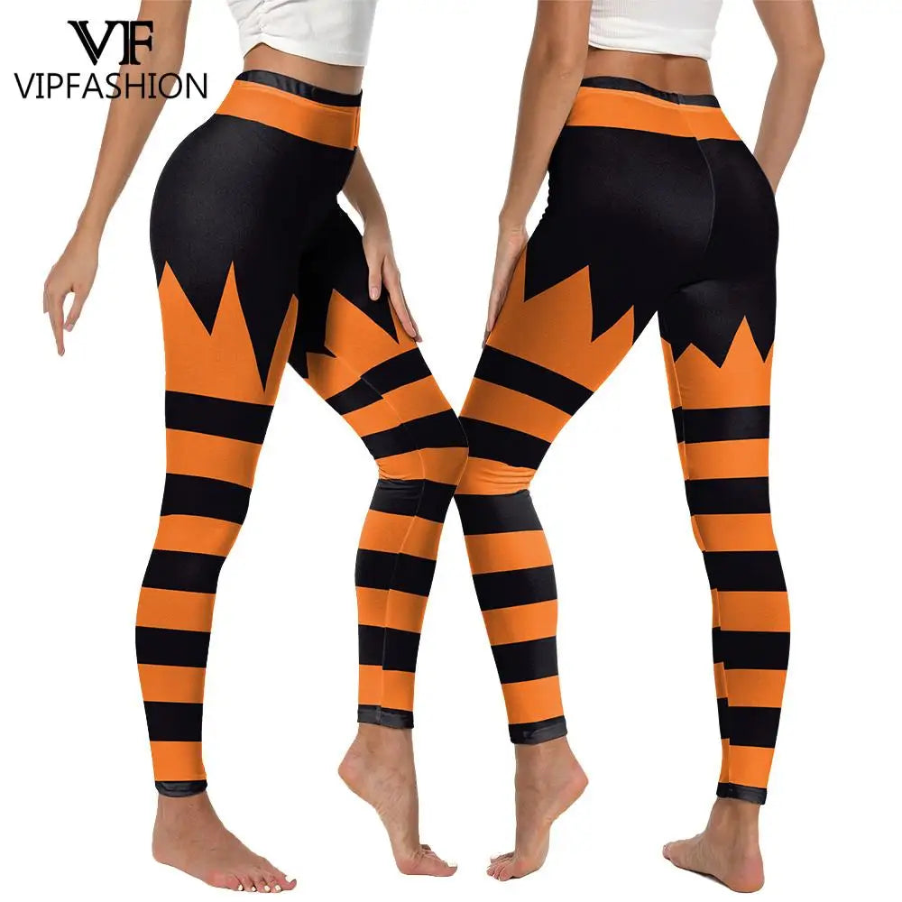 Women's Spooky Pumpkin Stripe Leggings - alternate view 3