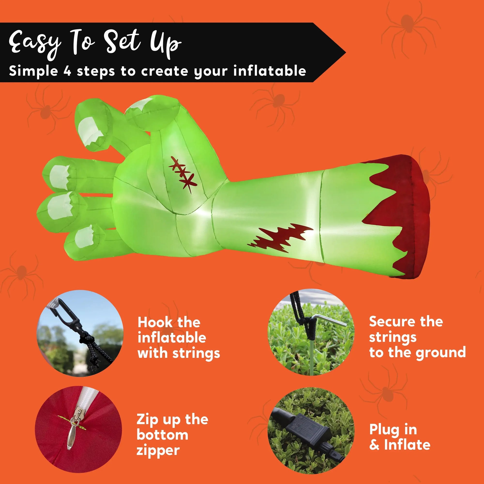 9 Ft Giant Zombie Arm Halloween Inflatable – Lighted Outdoor Yard Decoration