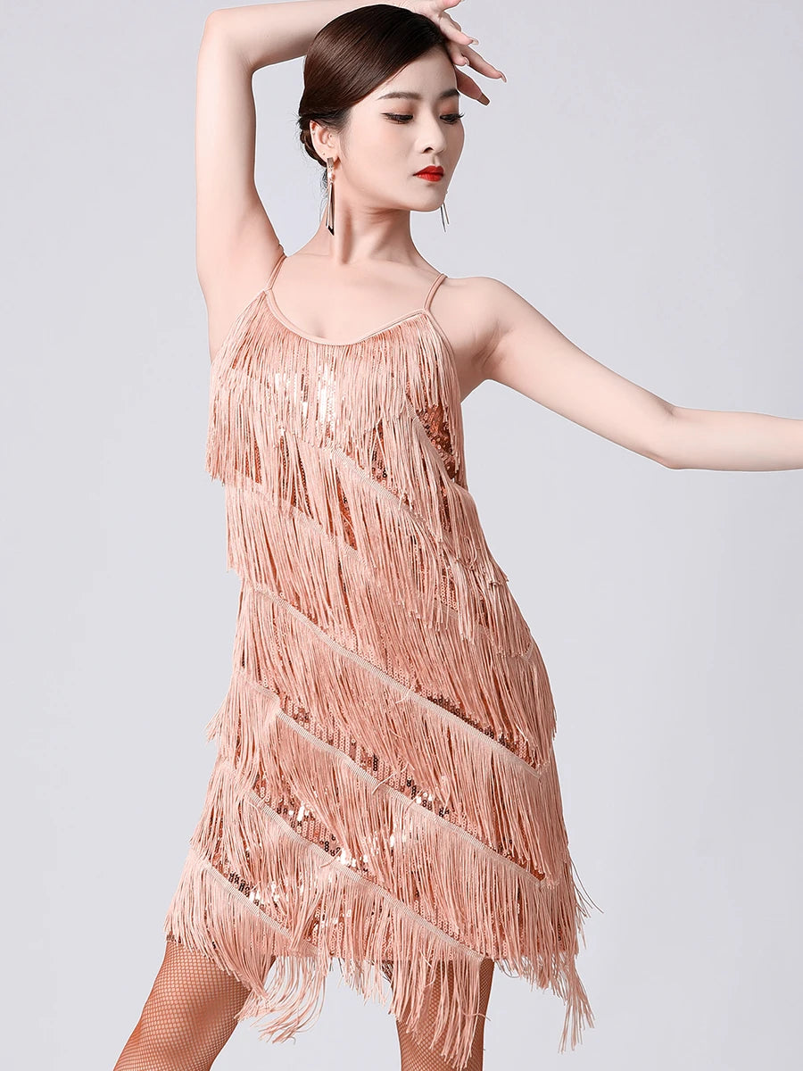 Women 1920s Vintage Great Gatsby Sequin Dress Sexy V-Neck Summer Cami Dress Gold