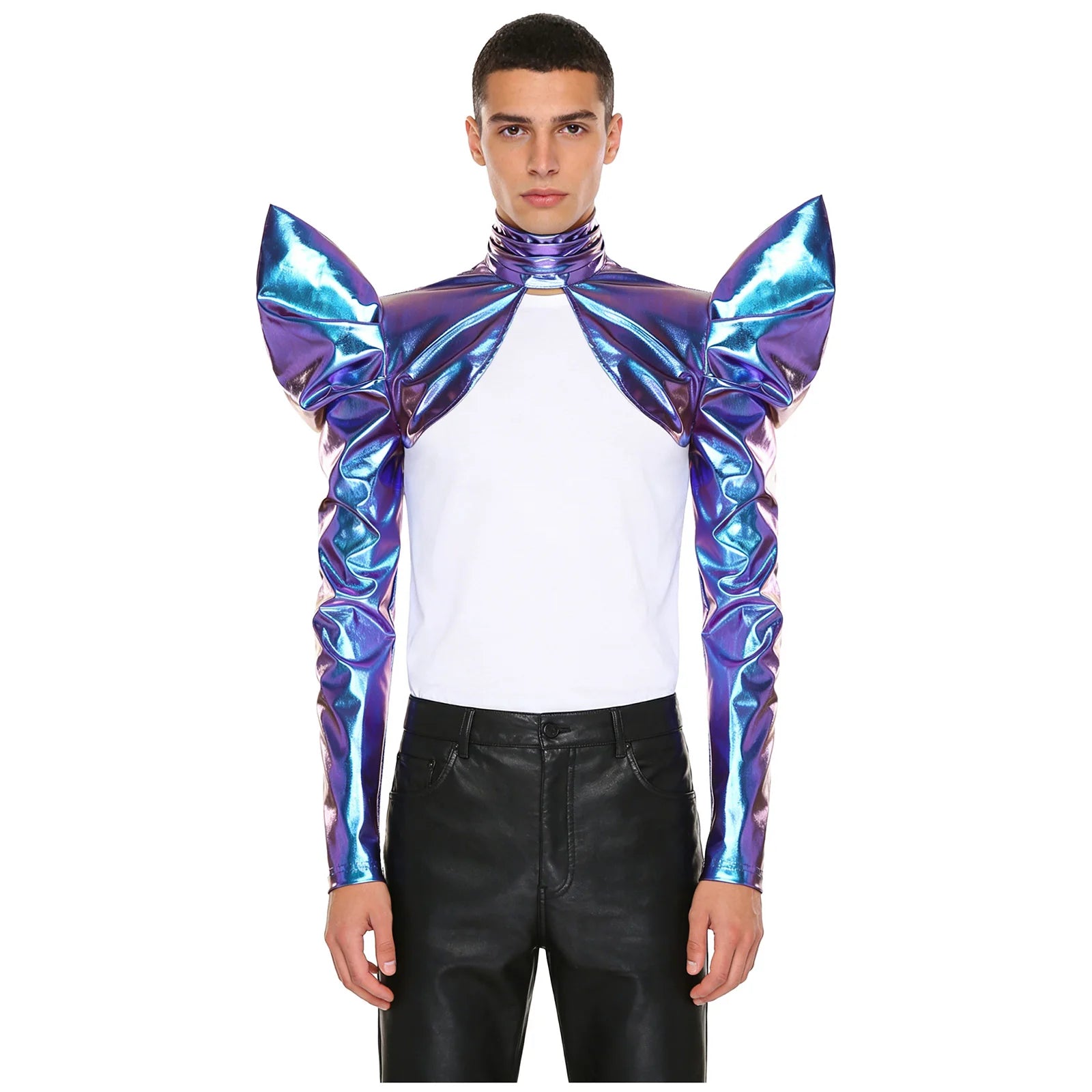 Men's Disco Bolero Iridescent Metallic Shoulder Armor Long Sleeve Costume - alternate view 9