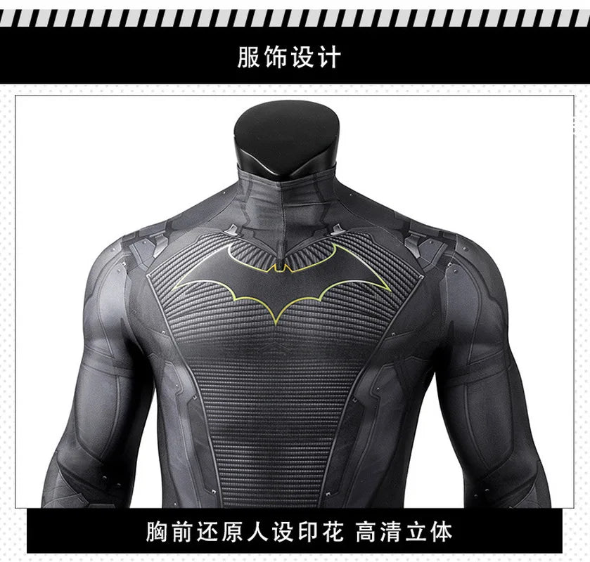 Batman Gotham Knights Costume Superhero Bruce Wayne Jumpsuit Halloween Cosplay Props Bodysuit - J23004B without mask / Size 2XL