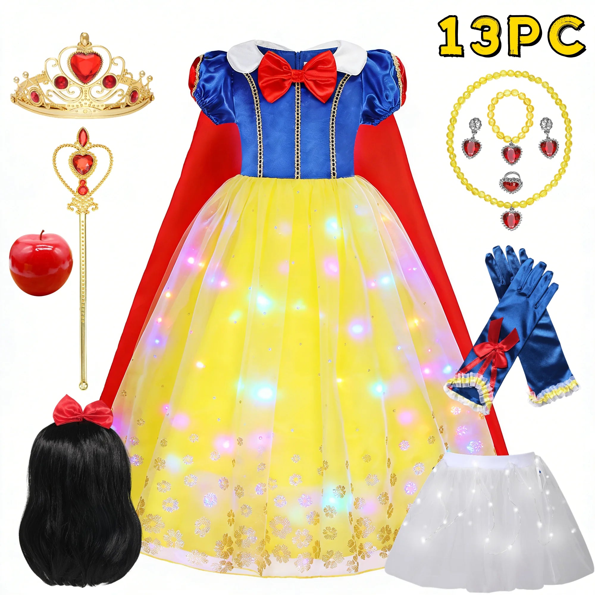 LED Snow Princess Costume for Girls | Dress, Cape & Headpiece Options