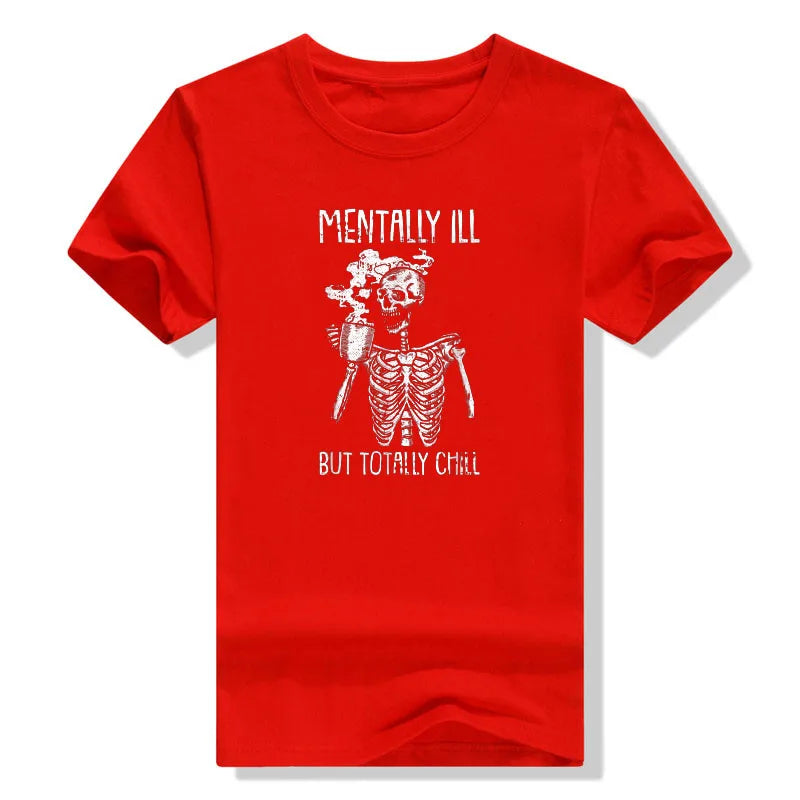 Mentally Ill But Totally Chill Skeleton T-Shirt Coffee Lover Costume - alternate view 6