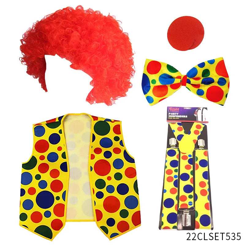 Clown Costume - Nose Wig Bow Tie Shoes Headband Gloves Hat Stockings and Vest Dress Up - 16 / One Size