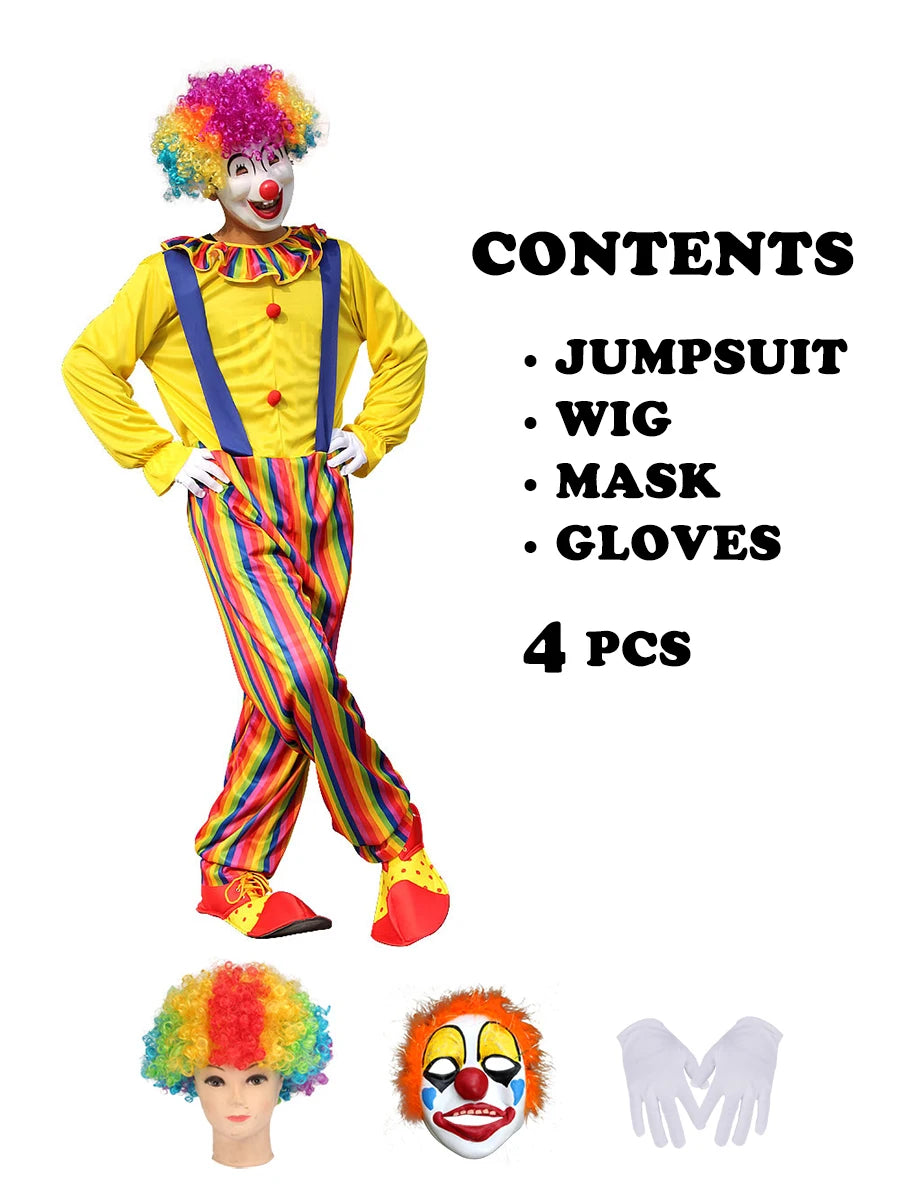 Halloween Costumes Kids Adults Circus Clown Joker Costume Outfits Colorful Fancy - 024 / 150 for kids