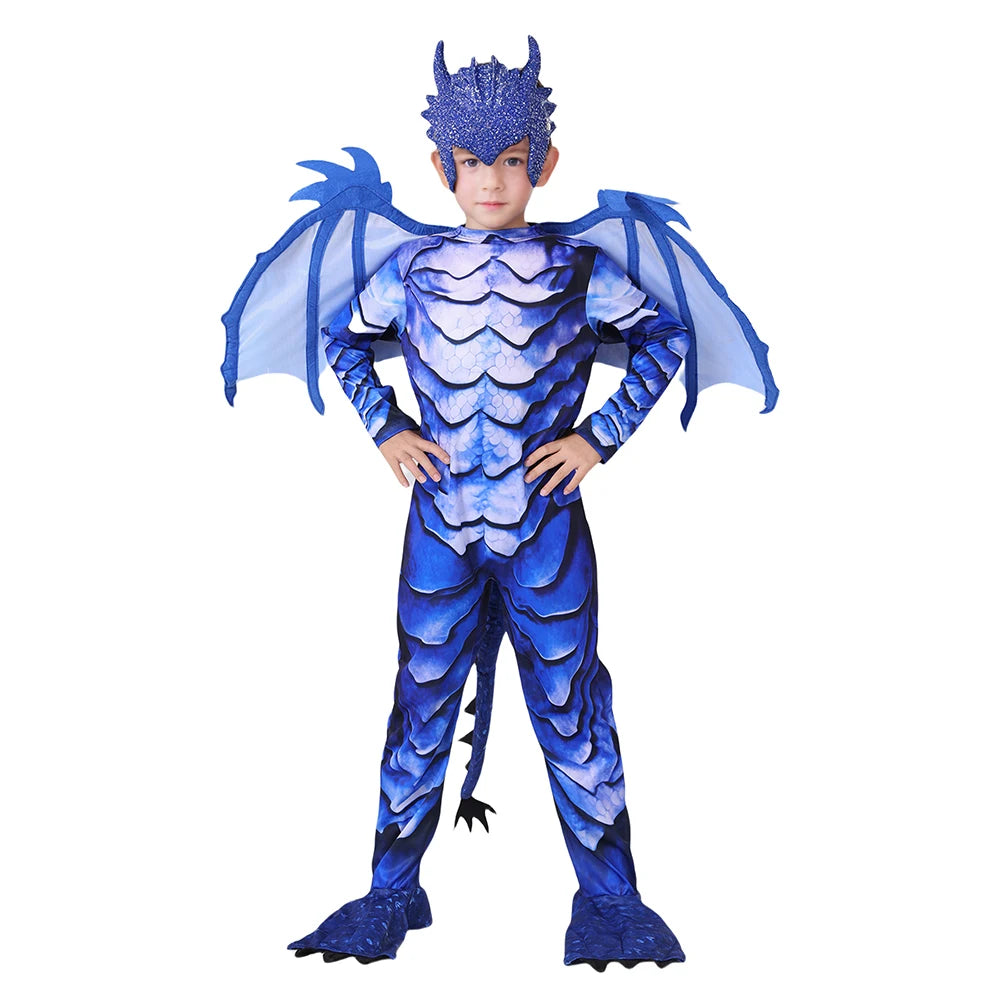 The Frost Blue Dragon Knight Jumpsuit For Kids, Halloween Carnival Theme Party Costume