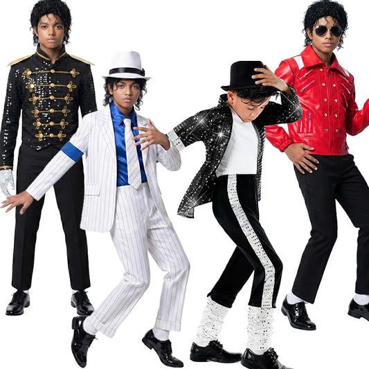 Child Michael Military Jacket Halloween Dress Up Smooth Criminal Cosplay Boy Michael Jackson Beat It Billie Jean Costume