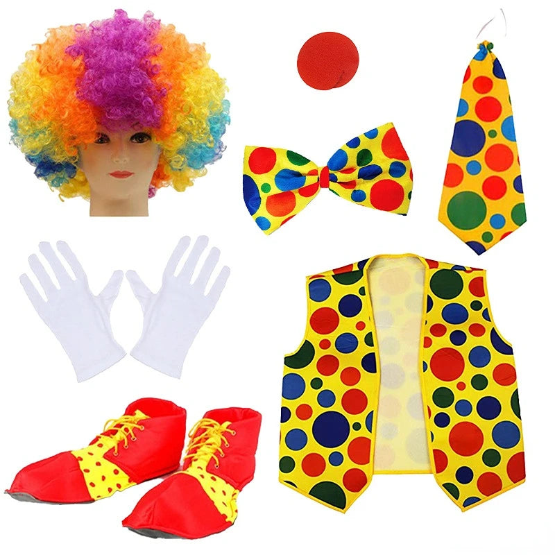 Clown Costume - Nose Wig Bow Tie Shoes Headband Gloves Hat Stockings and Vest Dress Up - 14 / One Size