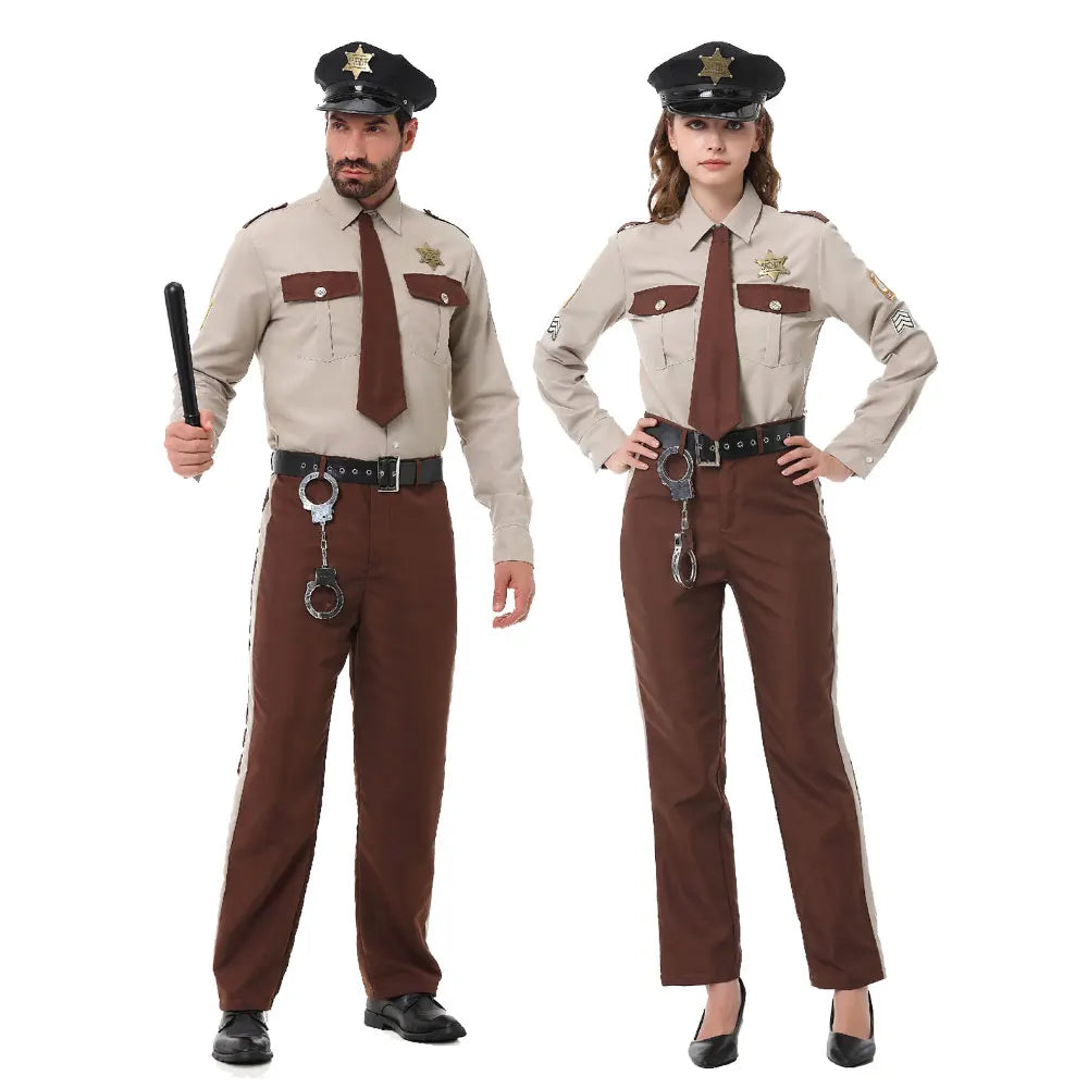 Halloween Sheriff Cop Cosplay Costume Couples Complete Shirt Pants